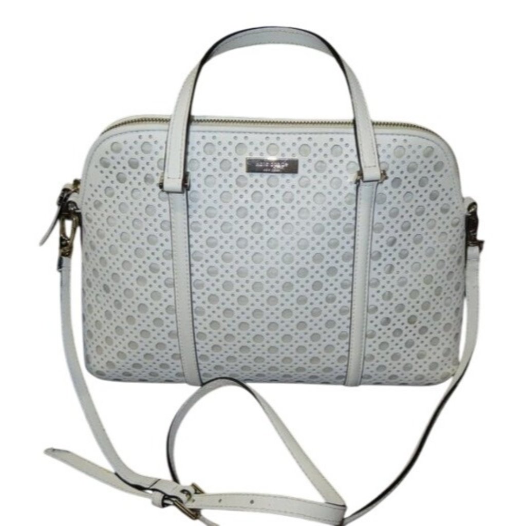 Kate Spade Darcy Laser Cut White Leather Tote Satchel Crossbody Handbag